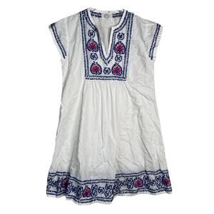 Pomegranate Embroidered V-Neck Cap Sleeve Flounce Tunic Dress White XS